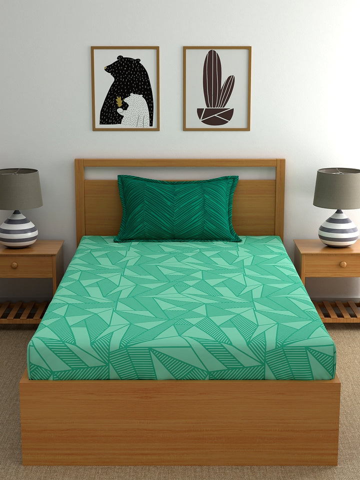 Home Ecstasy 100% Cotton Geometric Bedsheet Set | 140 TC | Green