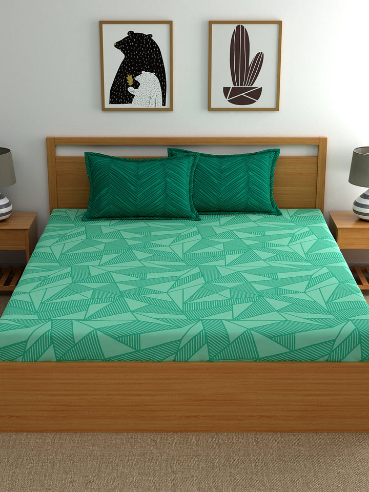 Home Ecstasy 100% Cotton Geometric Bedsheet Set | 140 TC | Green