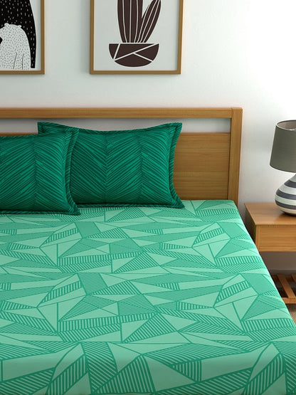 Home Ecstasy 100% Cotton Geometric Bedsheet Set | 140 TC | Green