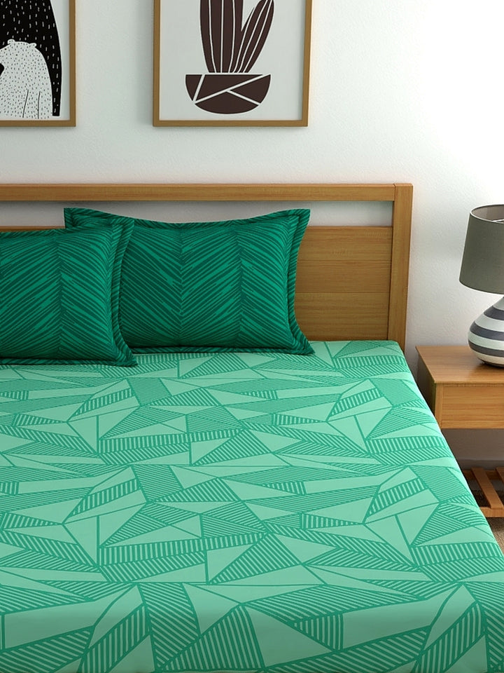 Home Ecstasy 100% Cotton Geometric Bedsheet Set | 140 TC | Green