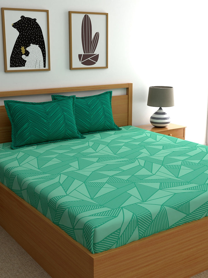 Home Ecstasy 100% Cotton Geometric Bedsheet Set | 140 TC | Green