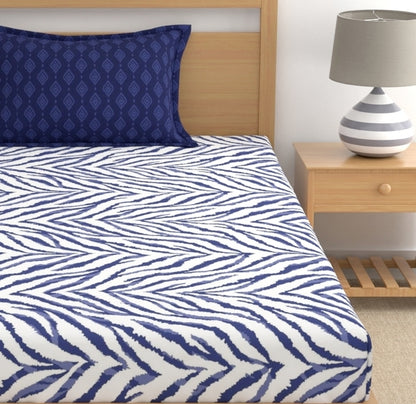 Home Ecstasy 100% Cotton Abstract Bedsheet Set | 140 TC | Blue