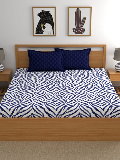 Home Ecstasy 100% Cotton Abstract Bedsheet Set | 140 TC | Blue