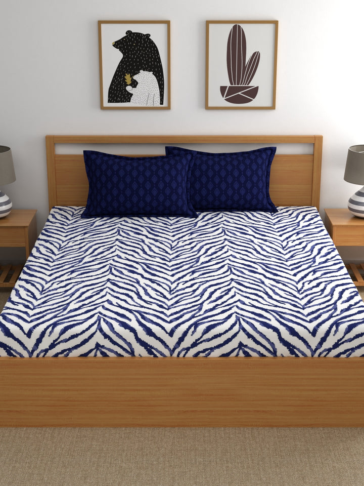 Home Ecstasy 100% Cotton Abstract Bedsheet Set | 140 TC | Blue