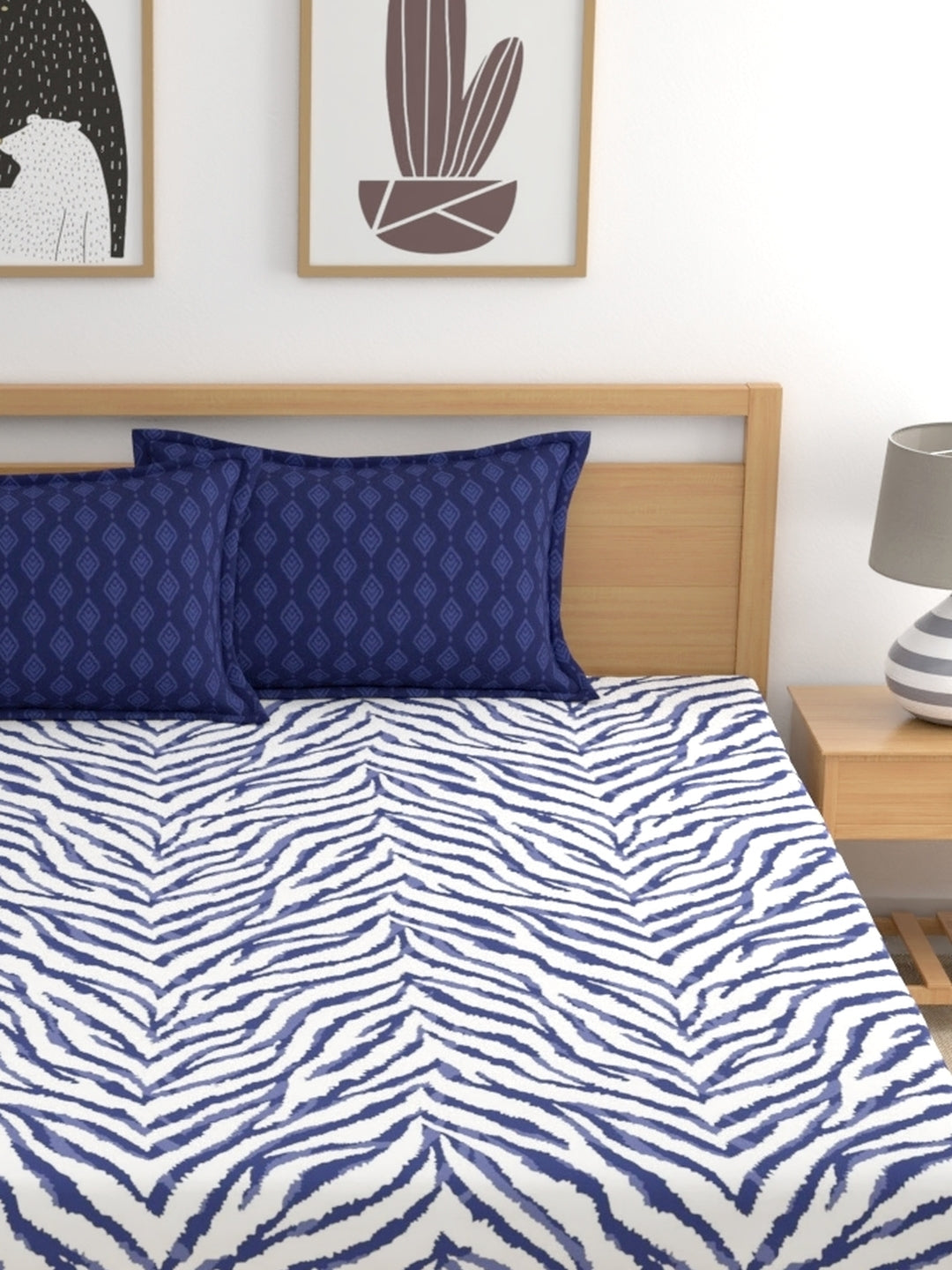 Home Ecstasy 100% Cotton Abstract Bedsheet Set | 140 TC | Blue