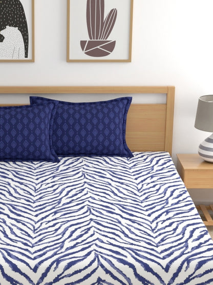 Home Ecstasy 100% Cotton Abstract Bedsheet Set | 140 TC | Blue