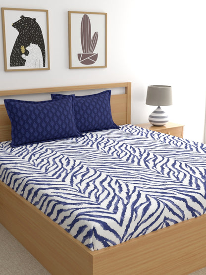 Home Ecstasy 100% Cotton Abstract Bedsheet Set | 140 TC | Blue