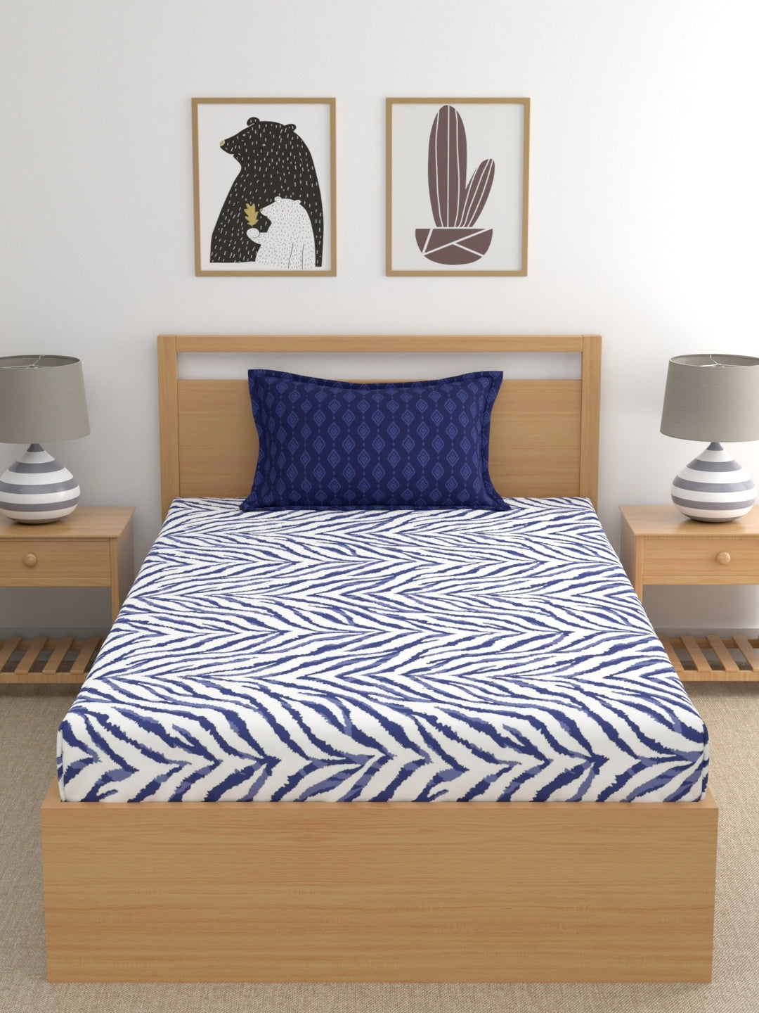 Home Ecstasy 100% Cotton Abstract Bedsheet Set | 140 TC | Blue