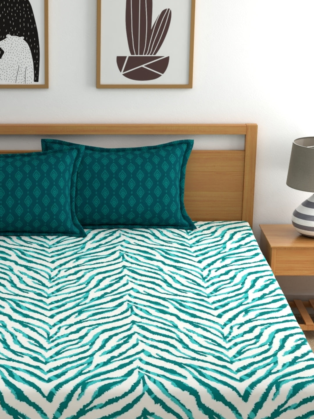 Home Ecstasy 100% Cotton Abstract Bedsheet Set | 140 TC | Teal Green