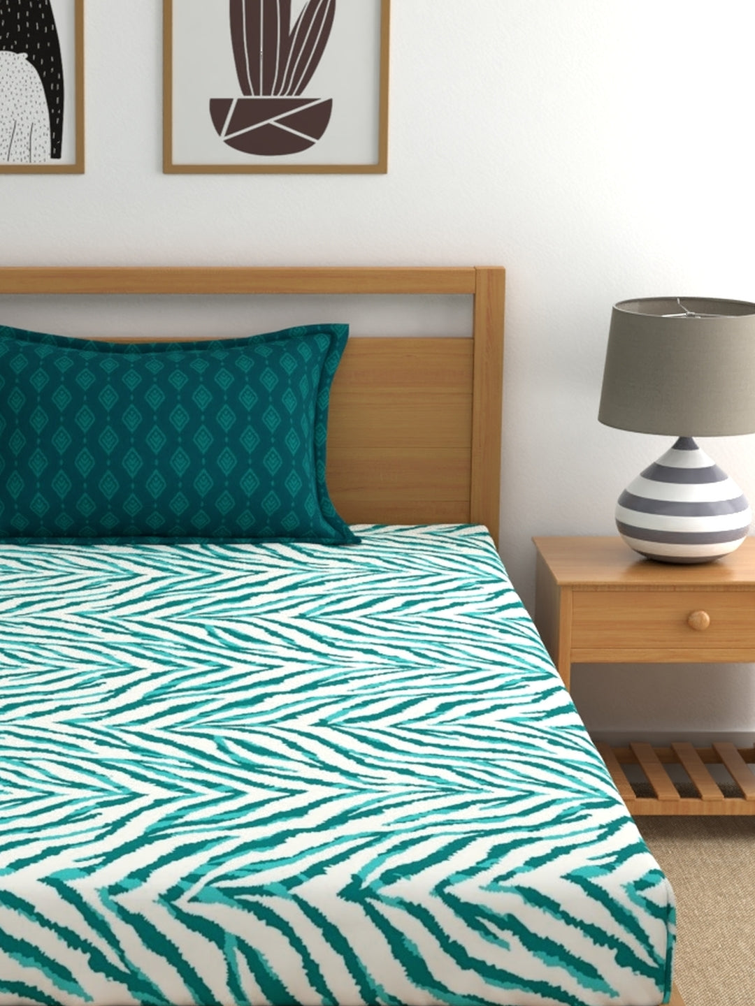 Home Ecstasy 100% Cotton Abstract Bedsheet Set | 140 TC | Teal Green