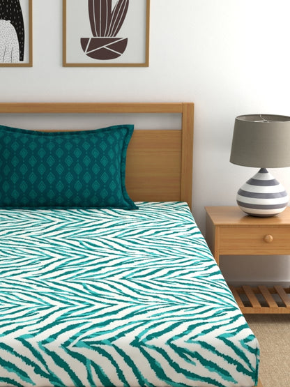 Home Ecstasy 100% Cotton Abstract Bedsheet Set | 140 TC | Teal Green