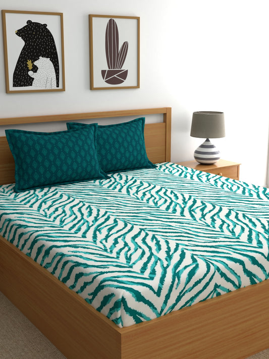 Home Ecstasy 100% Cotton Abstract Bedsheet Set | 140 TC | Teal Green