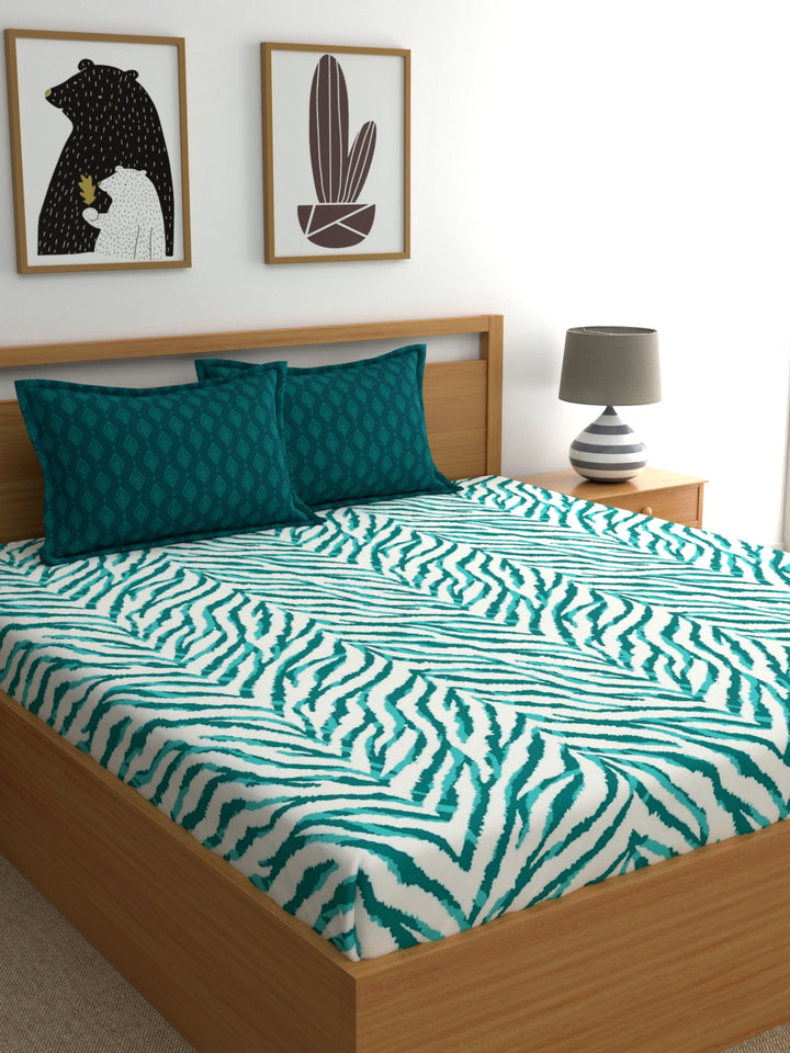 Home Ecstasy 100% Cotton Abstract Bedsheet Set | 140 TC | Teal Green