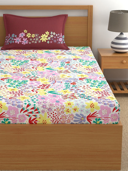 Home Ecstasy 100% Cotton Floral Bedsheet Set | 140 TC | Red