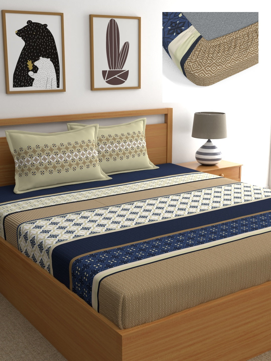Home Ecstasy 100% Cotton Ethnic Bedsheet Set | 140 TC | Blue