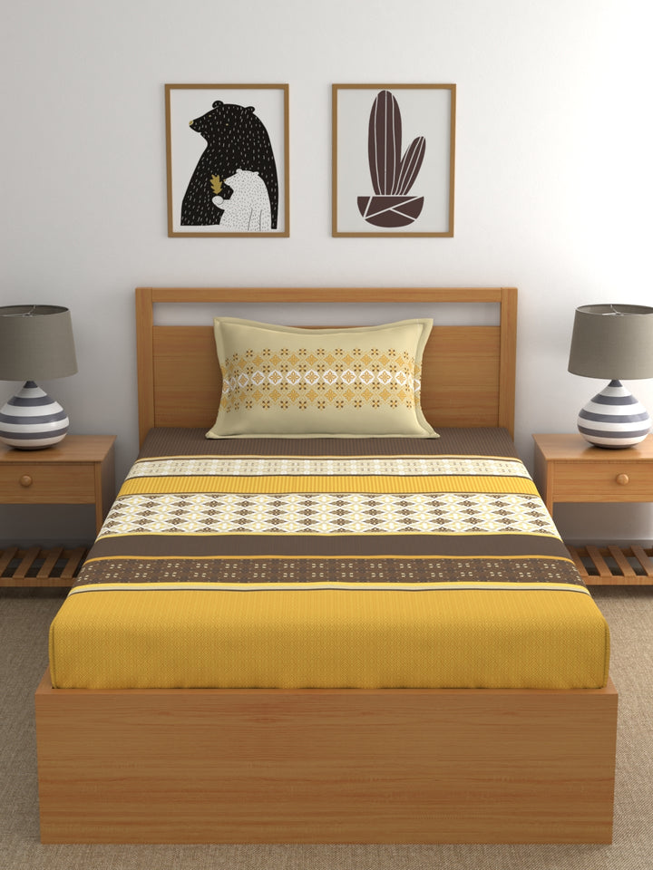 Home Ecstasy 100% Cotton Ethnic Bedsheet Set | 140 TC | Mustard