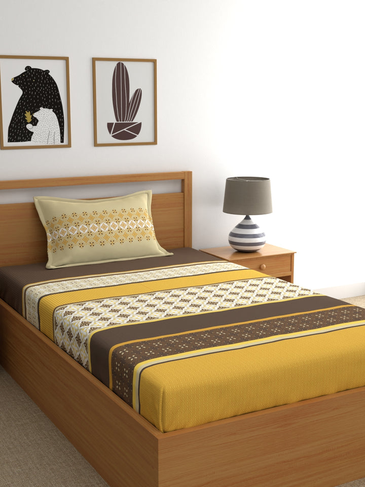 Home Ecstasy 100% Cotton Ethnic Bedsheet Set | 140 TC | Mustard