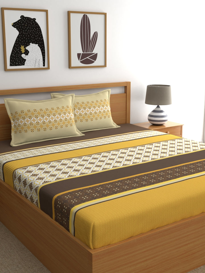 Home Ecstasy 100% Cotton Ethnic Bedsheet Set | 140 TC | Mustard