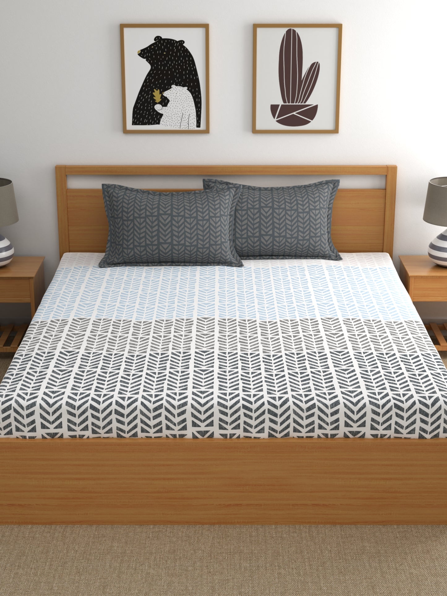 Home Ecstasy 100% Cotton Abstract Bedsheet Set | 140 TC | Grey