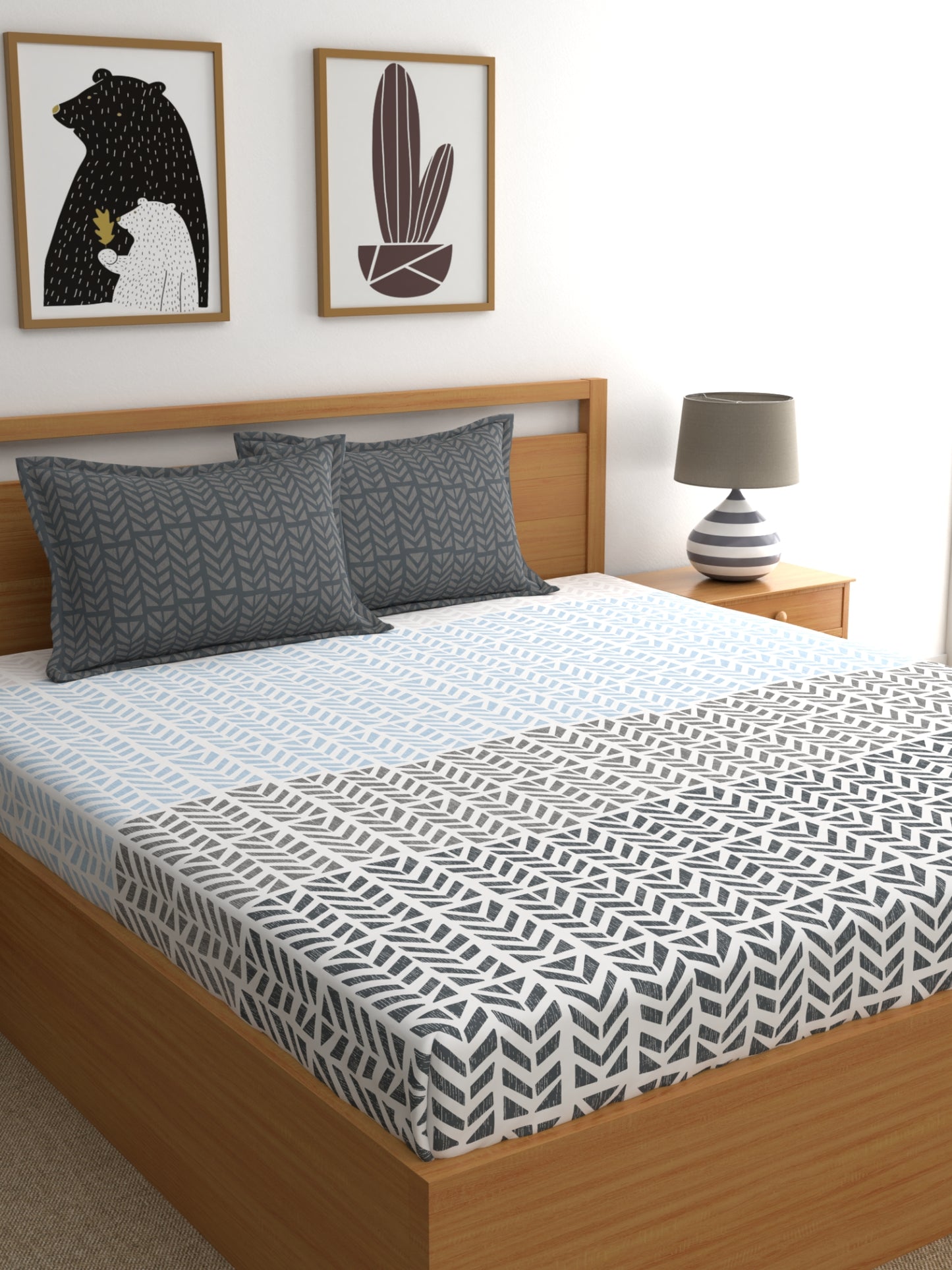 Home Ecstasy 100% Cotton Abstract Bedsheet Set | 140 TC | Grey