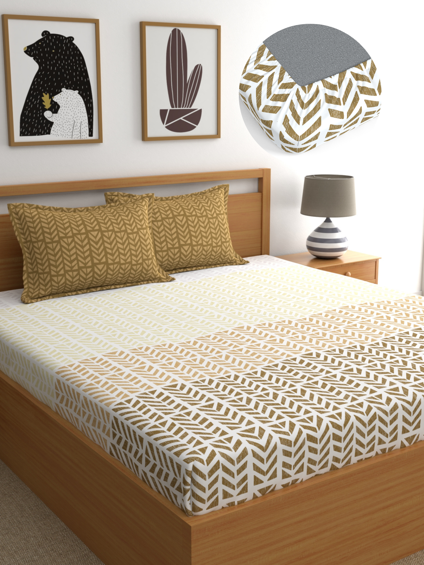 Home Ecstasy 100% Cotton 140 TC Abstract Bedsheet Set - Colour: Brown