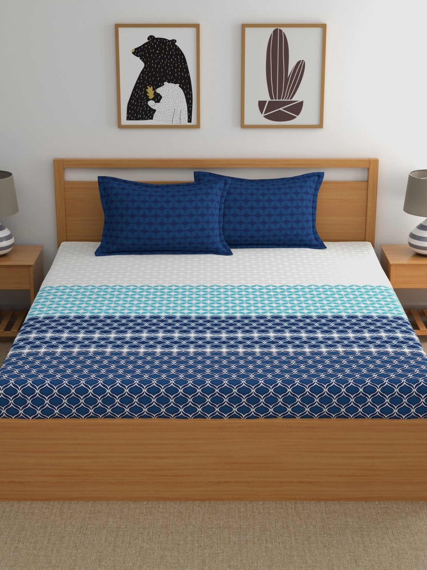 Home Ecstasy 100% Cotton Abstract Bedsheet Set | 140 TC | Blue
