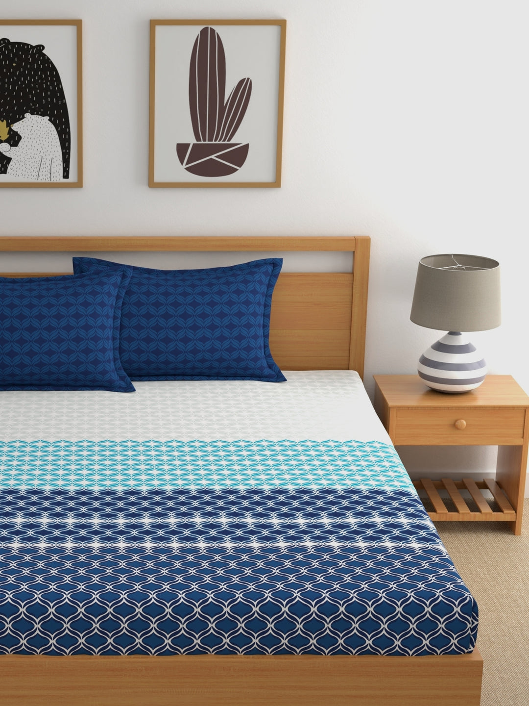 Home Ecstasy 100% Cotton Abstract Bedsheet Set | 140 TC | Blue