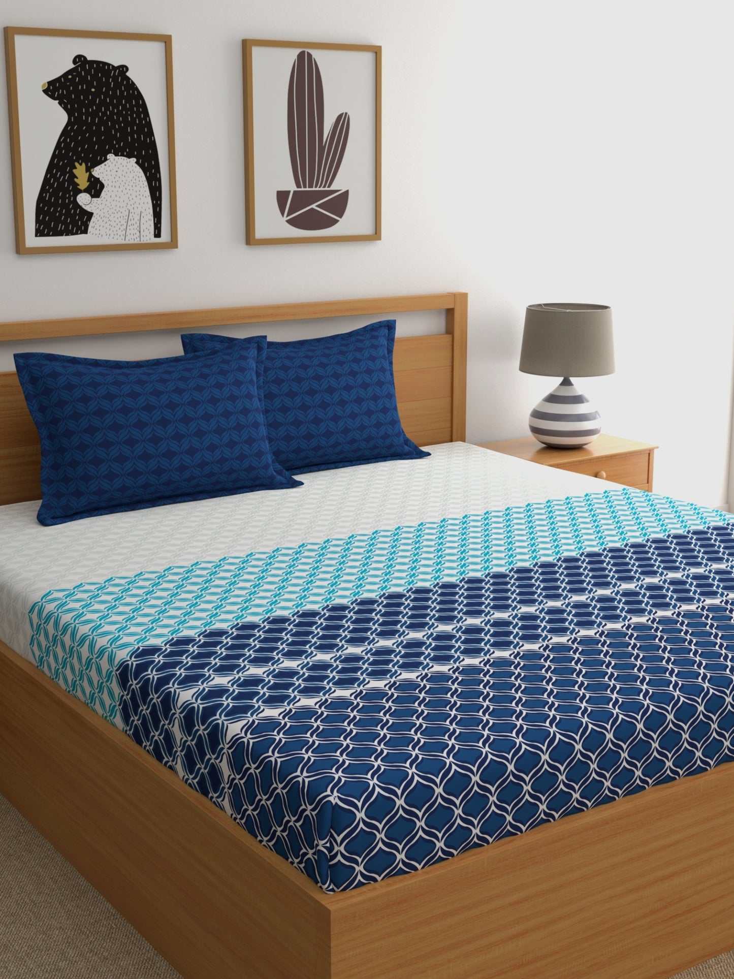 Home Ecstasy 100% Cotton Abstract Bedsheet Set | 140 TC | Blue