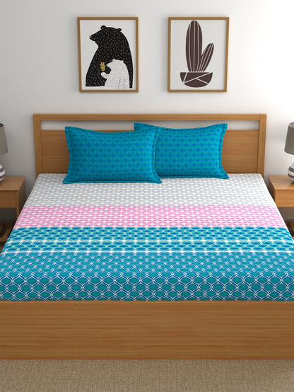Home Ecstasy 100% Cotton Abstract Bedsheet Set | 140 TC | Teal Blue