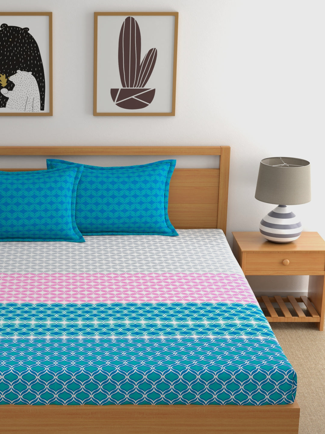 Home Ecstasy 100% Cotton Abstract Bedsheet Set | 140 TC | Teal Blue