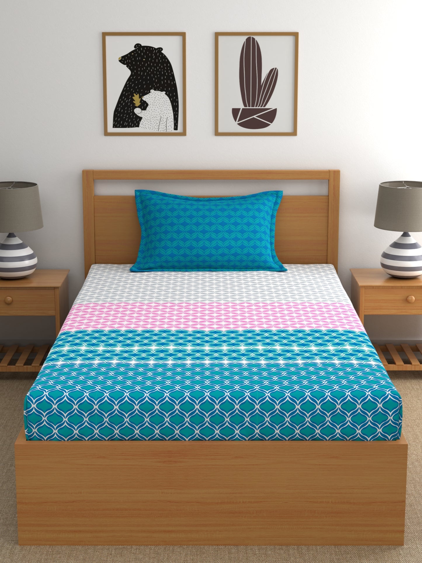 Home Ecstasy 100% Cotton Abstract Bedsheet Set | 140 TC | Teal Blue