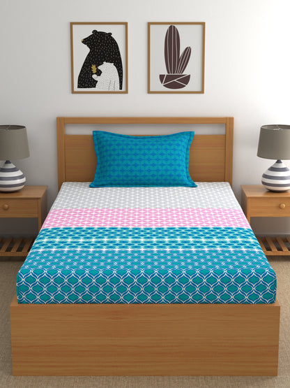 Home Ecstasy 100% Cotton Abstract Bedsheet Set | 140 TC | Teal Blue