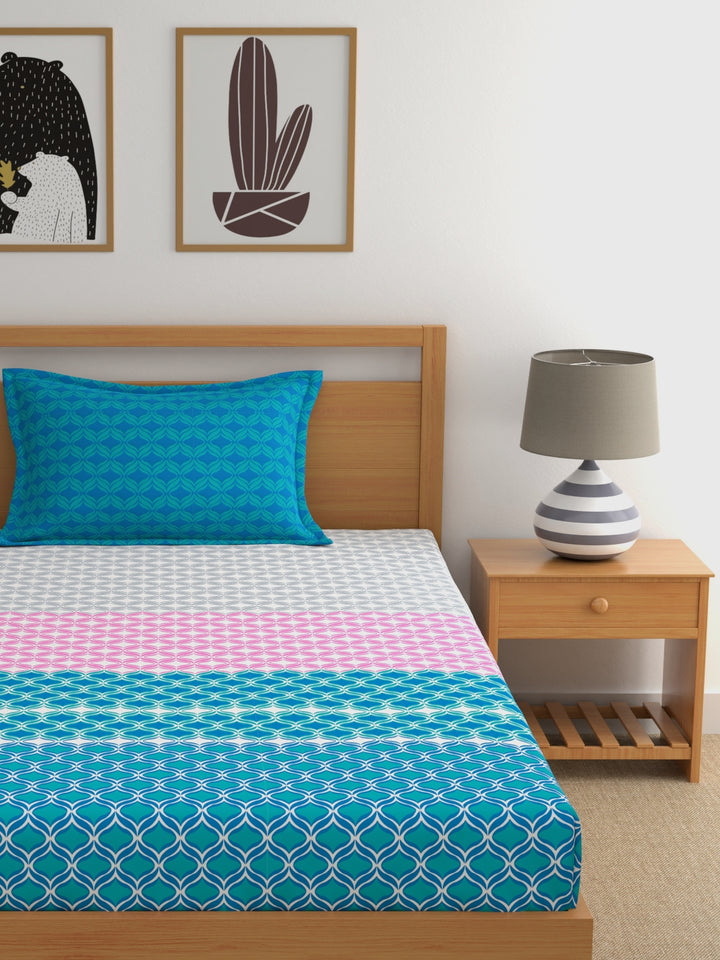 Home Ecstasy 100% Cotton Abstract Bedsheet Set | 140 TC | Teal Blue