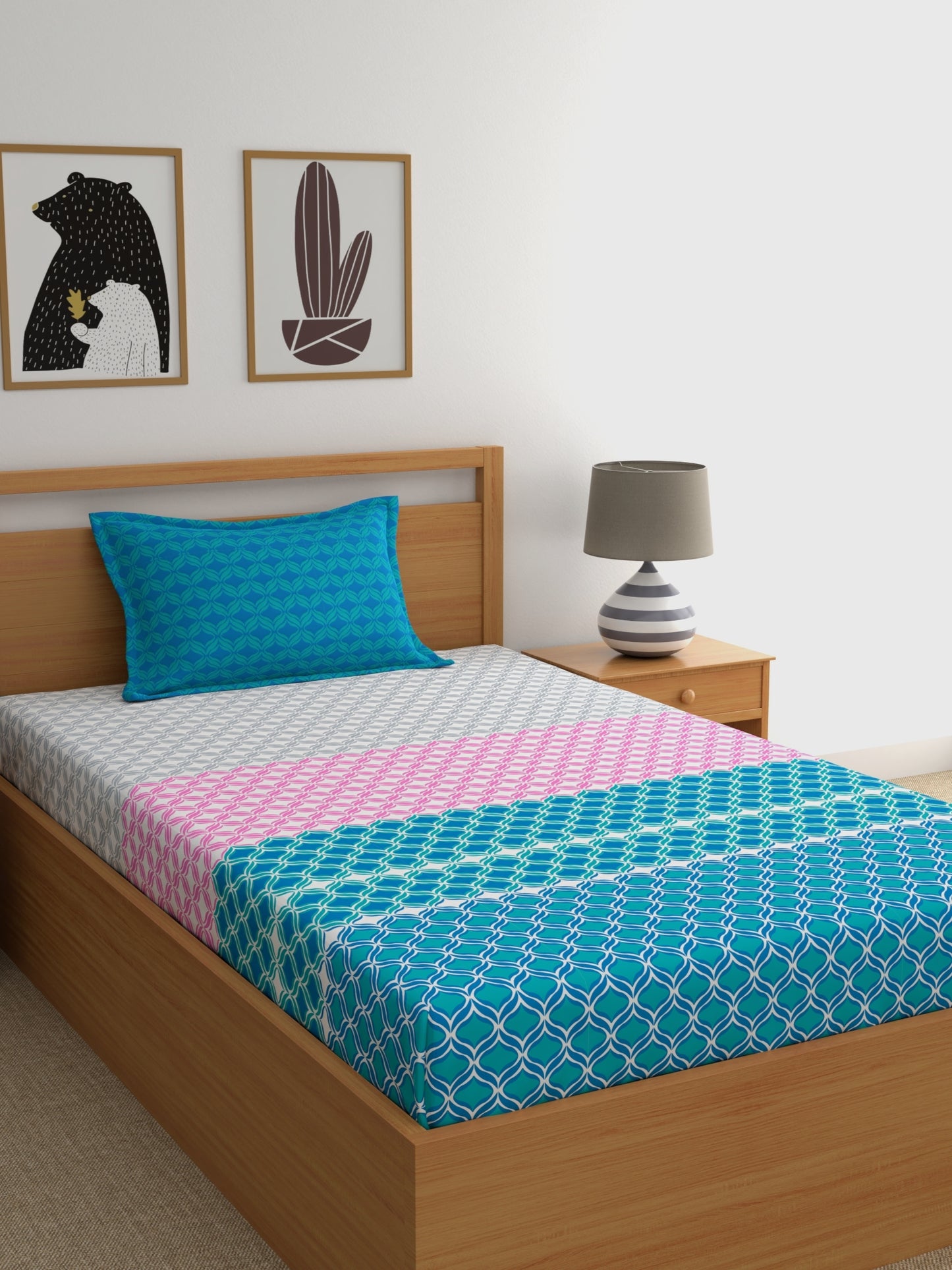 Home Ecstasy 100% Cotton Abstract Bedsheet Set | 140 TC | Teal Blue