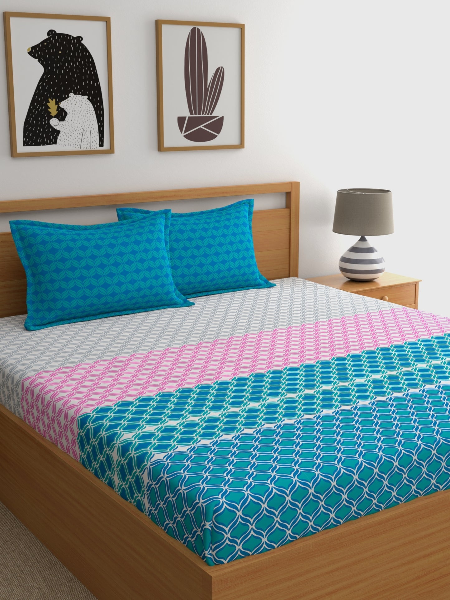 Home Ecstasy 100% Cotton Abstract Bedsheet Set | 140 TC | Teal Blue