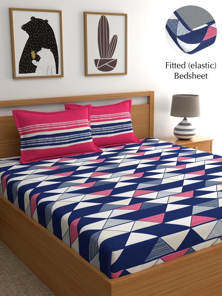 Home Ecstasy 100% Cotton Geometric Bedsheet Set | 140 TC | Red