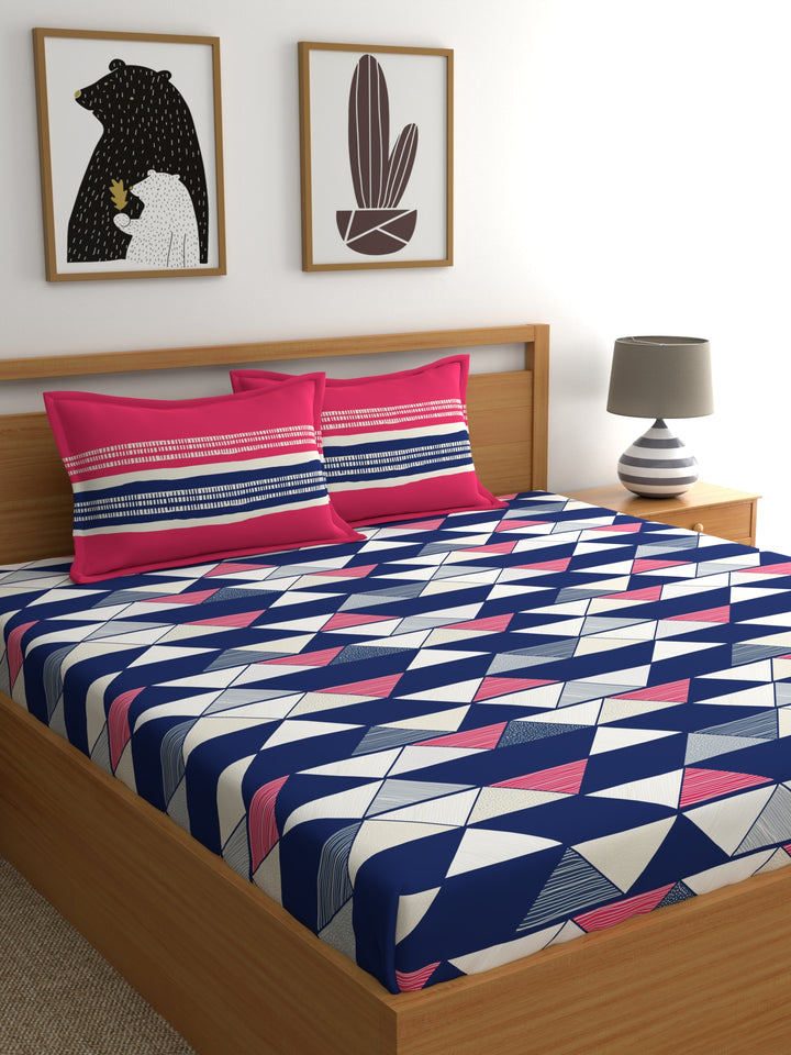 Home Ecstasy 100% Cotton Geometric Bedsheet Set | 140 TC | Red