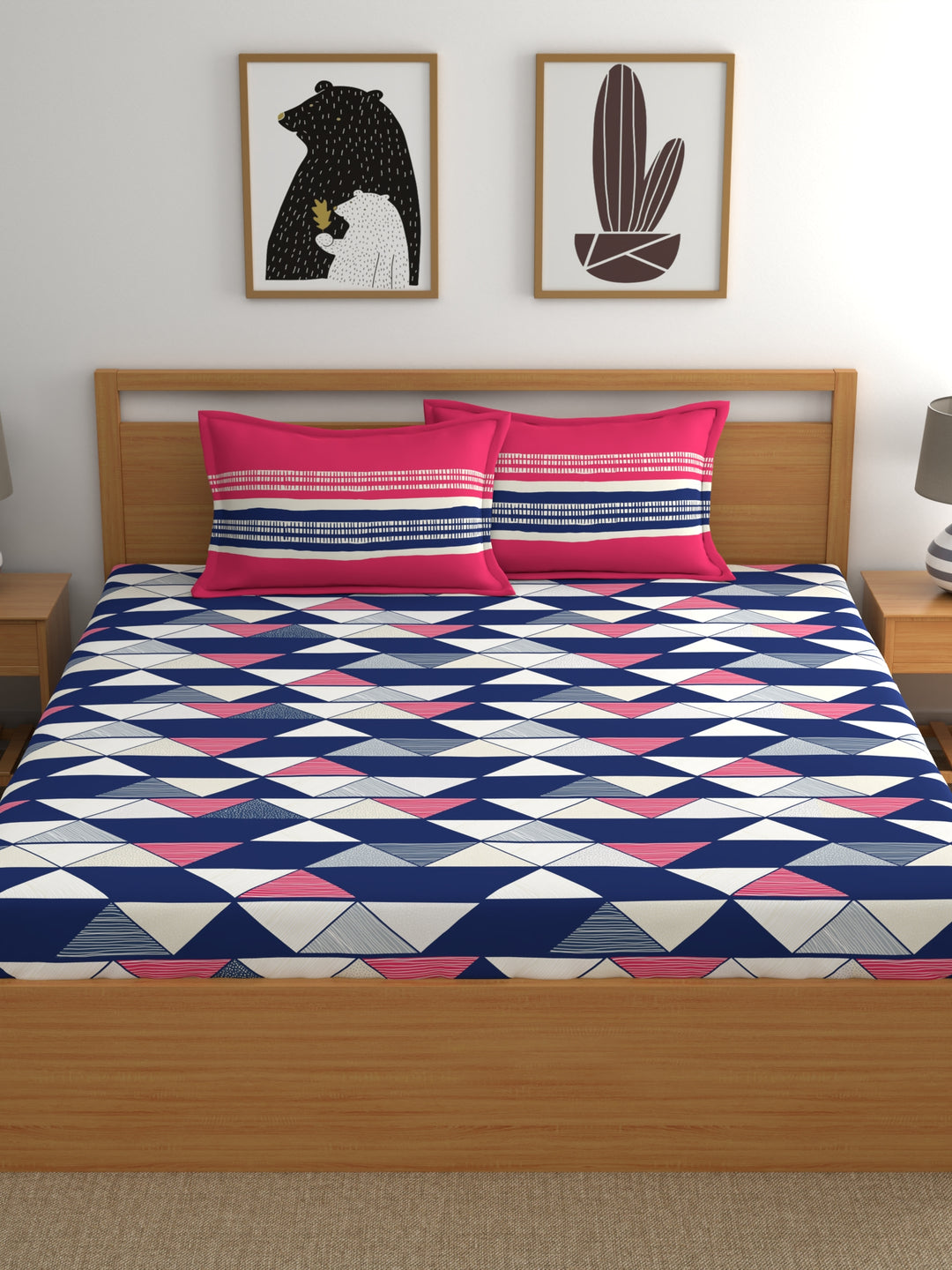 Home Ecstasy 100% Cotton Geometric Bedsheet Set | 140 TC | Red