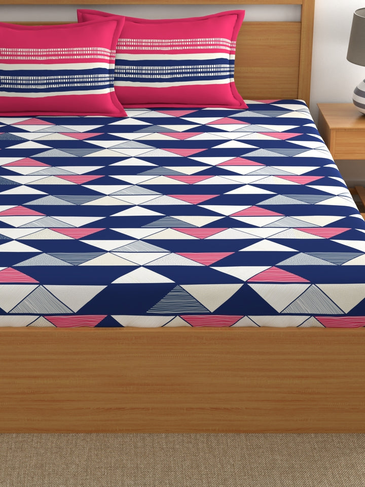 Home Ecstasy 100% Cotton Geometric Bedsheet Set | 140 TC | Red