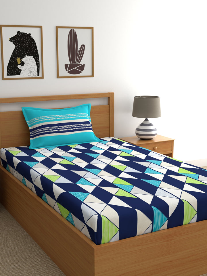 Home Ecstasy 100% Cotton Geometric Bedsheet Set | 140 TC | Navy Blue