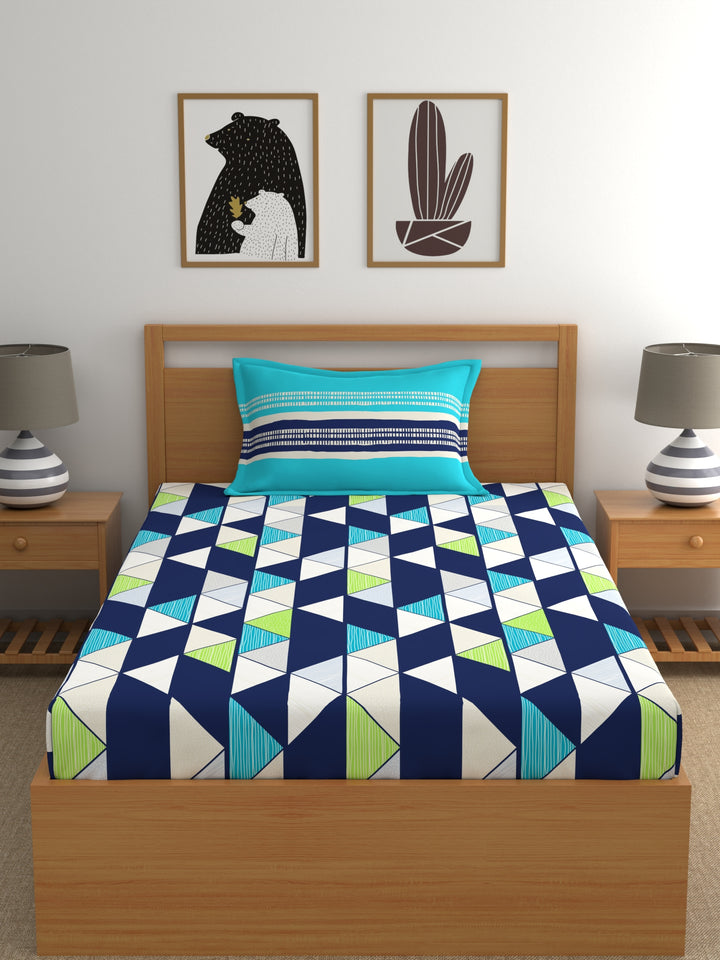 Home Ecstasy 100% Cotton Geometric Bedsheet Set | 140 TC | Navy Blue