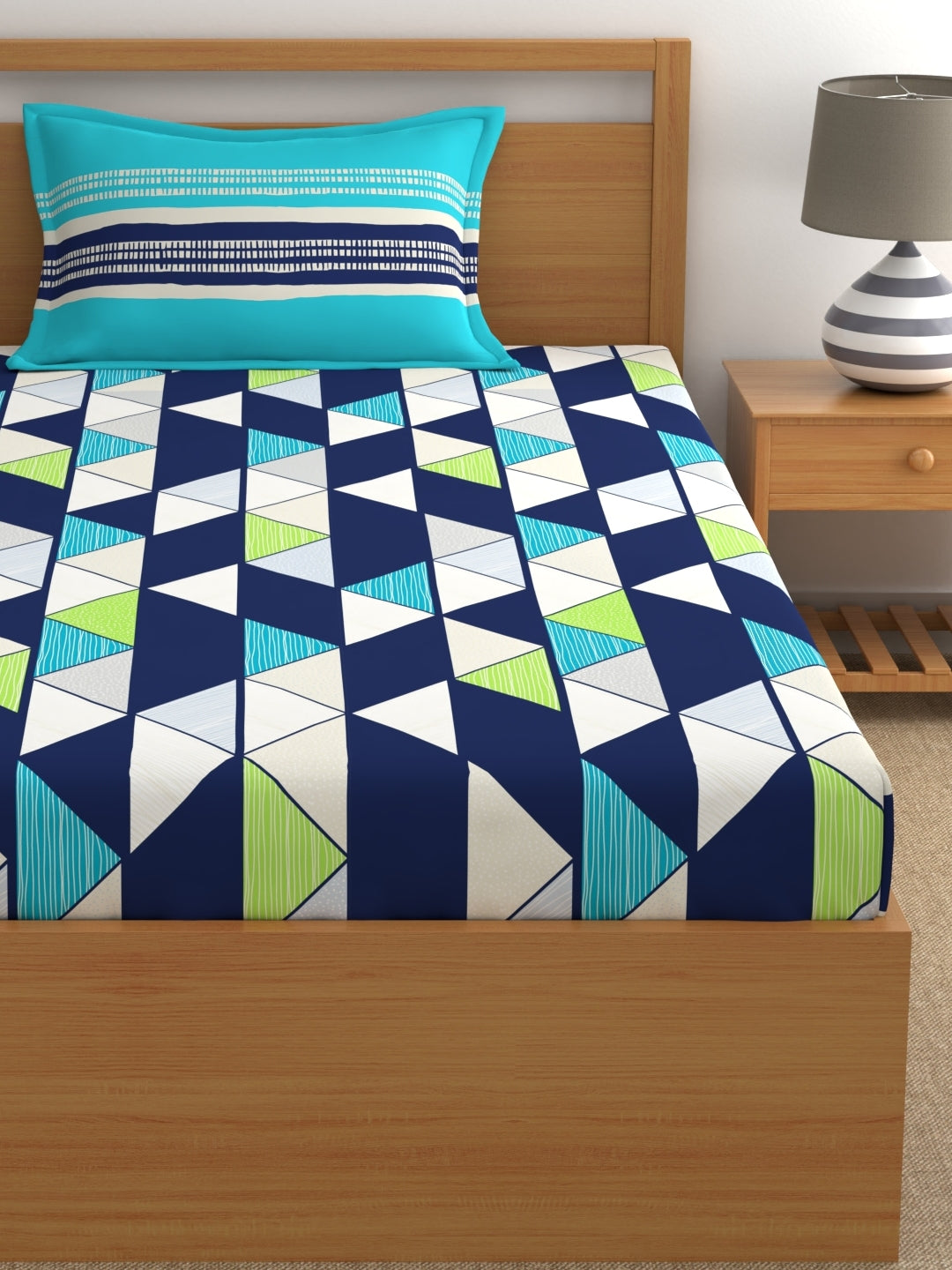 Home Ecstasy 100% Cotton Geometric Bedsheet Set | 140 TC | Navy Blue