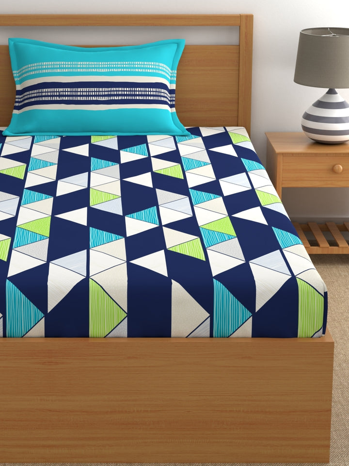Home Ecstasy 100% Cotton Geometric Bedsheet Set | 140 TC | Navy Blue