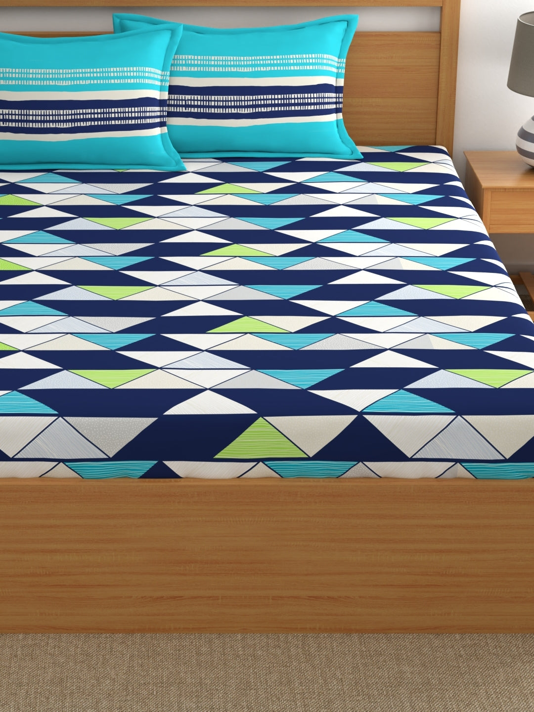 Home Ecstasy 100% Cotton Geometric Bedsheet Set | 140 TC | Navy Blue