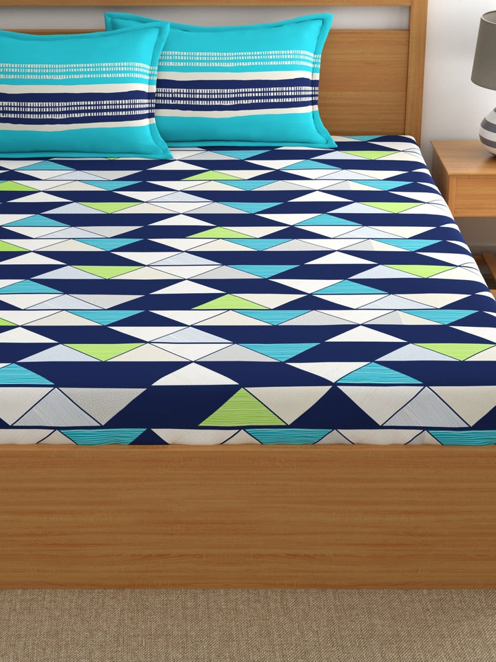Home Ecstasy 100% Cotton Geometric Bedsheet Set | 140 TC | Navy Blue
