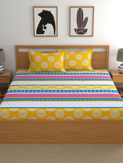 Home Ecstasy 100% Cotton Ethnic Bedsheet Set | 140 TC | Multicolour