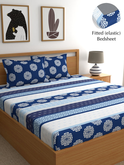Home Ecstasy 100% Cotton Bedsheet | 140 TC | Blue