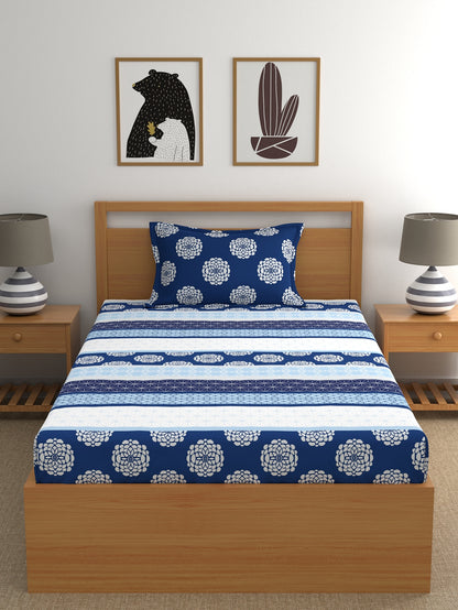 Home Ecstasy 100% Cotton Ethnic Bedsheet Set | 140 TC | Blue