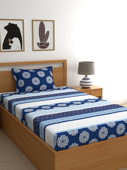 Home Ecstasy 100% Cotton Ethnic Bedsheet Set | 140 TC | Blue