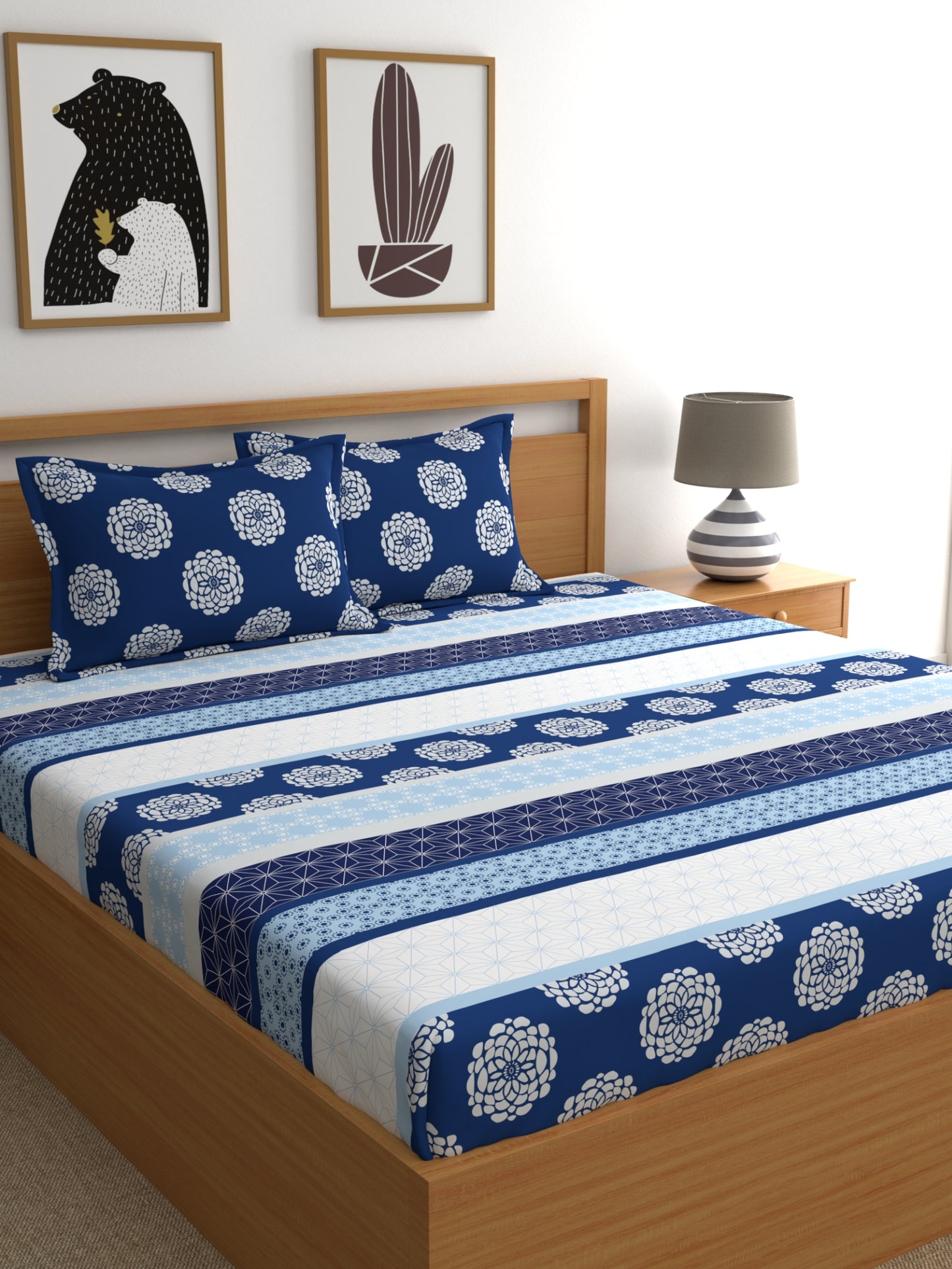Home Ecstasy 100% Cotton Ethnic Bedsheet Set | 140 TC | Blue